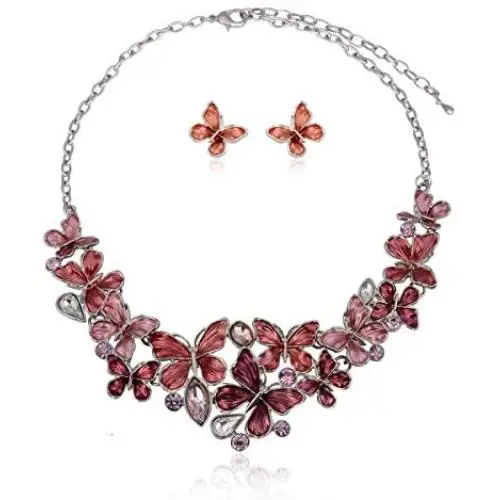 AMYJANE Vintage Statement Jewelry Set - Spring Leaf Floral Bohemian Boho Statement Necklace Earring Set Crystal Rhinestone Fashion Costume Jewelry for Women Prom Party Unique Gift Idea