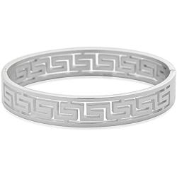 Edforce Stainless Steel Womens Greek Pattern Oval Cutout Hinged Bangle Bracelet