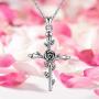 EUDORA Sterling Silver''God Bless'' Vintage Christian Rose Cross Pendant Necklace Jewelry Gift for Women,18''