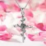 EUDORA Sterling Silver''God Bless'' Vintage Christian Rose Cross Pendant Necklace Jewelry Gift for Women,18''