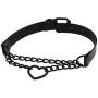 FM FM42 PU Simulated Leather Black-Tone/Silver-Tone Gothic Punk Heart Ring Cuban Curb Link Chain Adjustable Neckband Collar Choker (16 Colors)