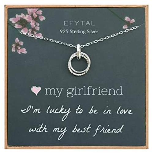 EFYTAL Girlfriend Gifts, Girlfriend Birthday Gift Ideas For Her, Romantic Sterling Silver 925 Studded Ring Interlocking Circles Necklace Jewelry for Women, Cute Anniversary / Valentines Day Present
