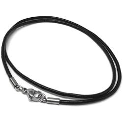 Black Leather Necklace Cord (2mm) with Stainless Steel Clasps (14 - 30 Inch)