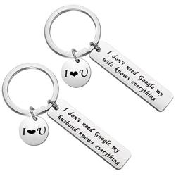 FAADBUK Couple Funny Gift Husband Wife Set Keychain I Don’t Need Google My Husband Wife Knows Everything Jewelry Wedding Gift for Groom Bride