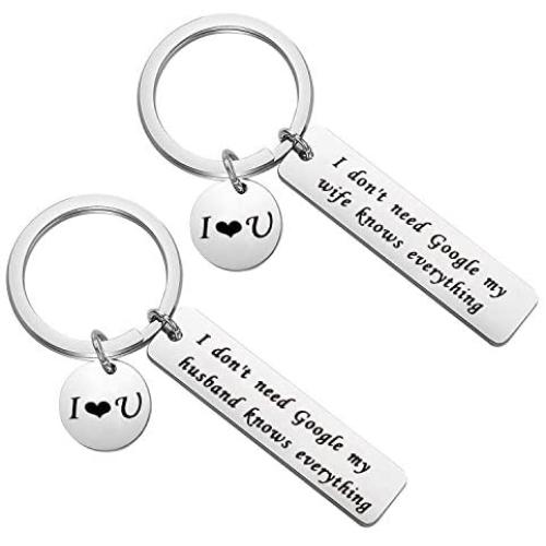 FAADBUK Couple Funny Gift Husband Wife Set Keychain I Don’t Need Google My Husband Wife Knows Everything Jewelry Wedding Gift for Groom Bride