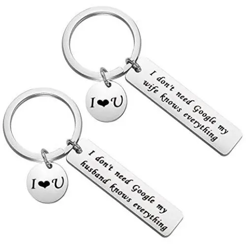 FAADBUK Couple Funny Gift Husband Wife Set Keychain I Don’t Need Google My Husband Wife Knows Everything Jewelry Wedding Gift for Groom Bride