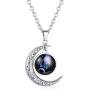 INRENG Stainless Steel Crescent Moon 12 Constellation Zodiac Sign Luminous Pendant Necklace Glow in The Dark