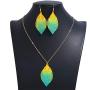 Gradient Colorful Leaf Vein Shaped Pendants Necklace Earring Jewelry Set Bohomian Double Layered Leaves Dangle Earring Fashion Gifts for Women Girls