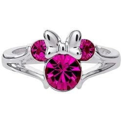 Disney Minnie Mouse Girls Jewelry, Silver Plated Crystal Head Ring, Size 4