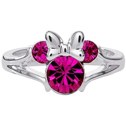 Disney Minnie Mouse Girls Jewelry, Silver Plated Crystal Head Ring, Size 4