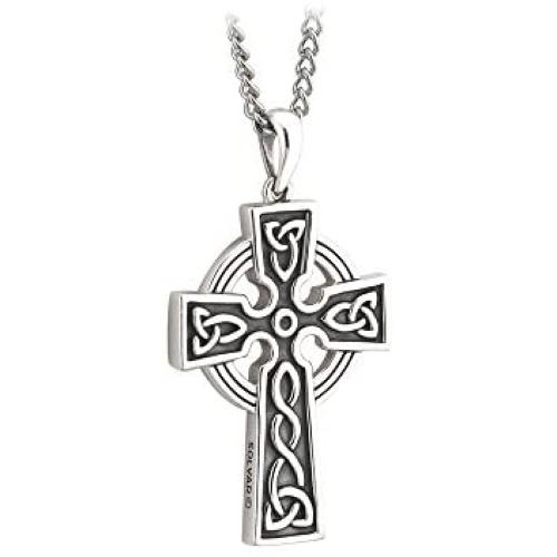Men’s Silver Celtic Cross Pendant Double Sided 20 Inches Chain Made in Ireland