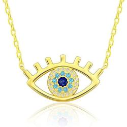 Evil Eye Necklace with 925 Sterling Silver Inside Rose Gold White Gold 14K Gold Plated Good Luck Pendant Necklace Cute Blue Sparkling CZ Cubic Zirconia Jewelry Gift for Woman Girls