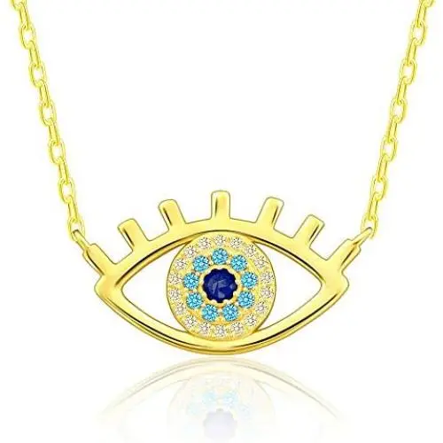 Evil Eye Necklace with 925 Sterling Silver Inside Rose Gold White Gold 14K Gold Plated Good Luck Pendant Necklace Cute Blue Sparkling CZ Cubic Zirconia Jewelry Gift for Woman Girls