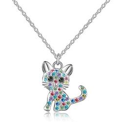 Cat Necklace for Girls Women Kitty Pendant jewelry Gift Set Crystal Birthstone for Teen Girls