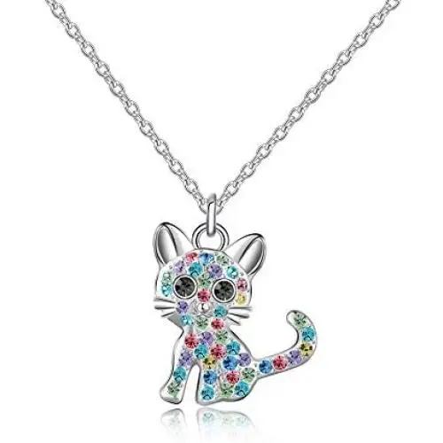 Cat Necklace for Girls Women Kitty Pendant jewelry Gift Set Crystal Birthstone for Teen Girls Cat Necklace for Girls Women Kitty Pendant jewelry Gift Set Crystal Birthstone for Teen Girls