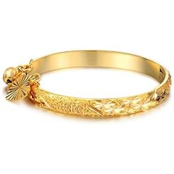 COCO Park New Children Jewelry 18k Gold Plated Cuff Bracelet Heart Bell Charm Pendant Bangle 5 3/8 Inch