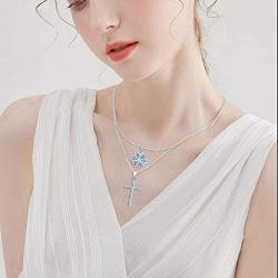 YL Cross Necklace 925 Sterling Silver Halo Pendant Religious Jewelry Christian Baptism Gifts