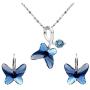 EleQueen 925 Sterling Silver Butterfly Bridal Necklace Leverback Earrings Set Denim Blue Made with Crystals