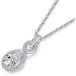 AINUOSHI Platinum Plating CZ Bridal Pear Shaped Teardrop Halo Pendant Necklace