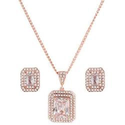 Miss Rabbit Elegant Women Wedding CZ Jewelry Set with Square Crystal Earrings & Necklace, Good for Gifts and Every Day Wear