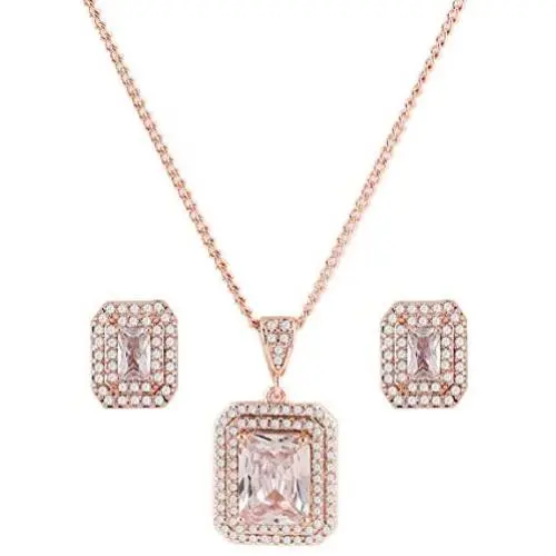 Miss Rabbit Elegant Women Wedding CZ Jewelry Set with Square Crystal Earrings & Necklace, Good for Gifts and Every Day Wear Miss Rabbit Elegant Women Wedding CZ Jewelry Set with Square Crystal Earrings & Necklace, Good for Gifts and Every Day Wear