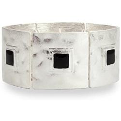LookLove Womens Jewelry Hand Crafted Hammered Silver and Black Stretch Bracelet, Statement Bracelet