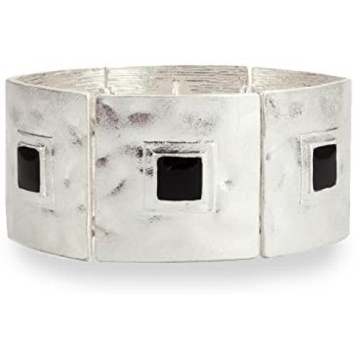 LookLove Womens Jewelry Hand Crafted Hammered Silver and Black Stretch Bracelet, Statement Bracelet