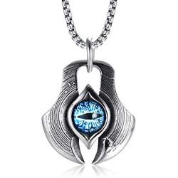 MPRAINBOW Mens Stainless Steel Greek Blue Dragon Evil Eye Axe Casting Dog Tag Pendant Amulet Necklace