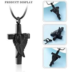 Cremation Urn Jewelry Angel Wings Cross Urn Pendant Memorial Remains Ashes Keepsake Necklace