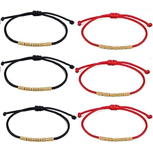 6 Pcs Fashion Multicolor Tibetan Copper Beads Bracelets Colorful Rope String Geometric Rectangle Gold Beaded Couple Friendship Good Luck Bracelet Set