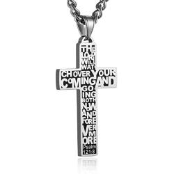 HZMAN Religion Psalm 121:8 Stainless Steel Jesus Christ Crucifix Cross Lords Prayer Pendant Necklace