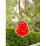 Iced Laughing Buddha Red Jade Pendant Necklace Rope Chain Genuine Certified Grade A Jadeite Jade Hand Crafted, Jade Necklace, 14k Gold Filled Laughing Jade Buddha Necklace, Jade Medallion, Fast Prime Shipping