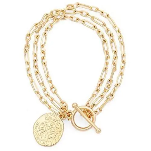 PEARLADA 3-Row 18K Gold Chain Bracelet Dainty Cross Medallion Charm Bracelet OT Toggle Bangle Handmade Stacking Layering Jewelry Fashion Long and Short Oval Link Bracelet for Her PEARLADA 3-Row 18K Gold Chain Bracelet Dainty Cross Medallion Charm Bracelet OT Toggle Bangle Handmade Stacking Layering Jewelry Fashion Long and Short Oval Link Bracelet for Her
