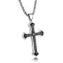Three Layered Cross Necklace for Men Boys with English Bible Verse Crucifix Our Father Lords Prayer Stainless Steel Black Pendant Religious Christ Faith Fashion Chain Jewelry 23.6''