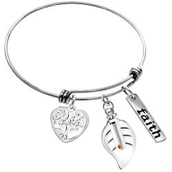 Uloveido Mustard Seed Faith Tree Bangle Bracelet, Stainless Steel, with Glass Charm Bottle Case Y757