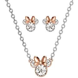 Disney Minnie Mouse Crystal Stud Earrings and Necklace Silver Plated Jewelry Set