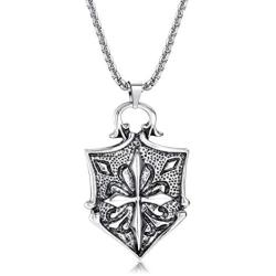 FIBO STEEL Vintage Cross Pendant Necklaces Punk Accent Shield Ring Ankh Cross Necklace for Men Women Stainless Steel Rolo Chain Mens Crucifix Necklace Jewelry Gift