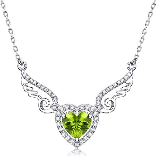 HXZZ Fine Jewelry Women Gifts 925 Sterling Silver Natural Gemstone Swiss Blue Topaz Amethyst Peridot Love Heart Angel Wings Pendant Necklace