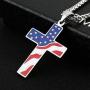 Cross Pendant American Flag Patriotic Cross Religious Jewelry Enamel Pendant Necklace Tribal Charm Geometric Necklace Metal Clavicle Punk Fashion Street Necklace for Women Girls Men