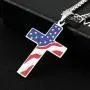 Cross Pendant American Flag Patriotic Cross Religious Jewelry Enamel Pendant Necklace Tribal Charm Geometric Necklace Metal Clavicle Punk Fashion Street Necklace for Women Girls Men