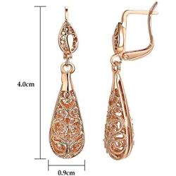 Yoursfs Filigree Teardrop Leverback Dangle Earrings for Women 18K Gold Plated Wedding Earring Prom Jewelry