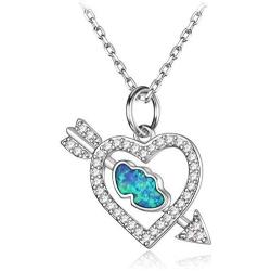 DMOMSA Sapphire Blue Cute Arrow Heart Pendant Necklace Jewelry Gift, Suitable for Ladies Gifts for Birthday Party Anniversary Valentines Day
