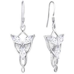JO WISDOM Women Arwen Evenstar Earrings,925 Sterling Silver Leverback Dangle & Drop Earrings with 5A Cubic Zirconia,Elvish Jewelry for Women