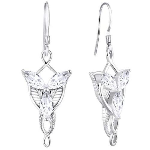 JO WISDOM Women Arwen Evenstar Earrings,925 Sterling Silver Leverback Dangle & Drop Earrings with 5A Cubic Zirconia,Elvish Jewelry for Women