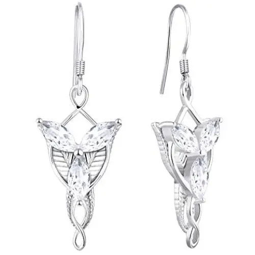JO WISDOM Women Arwen Evenstar Earrings,925 Sterling Silver Leverback Dangle & Drop Earrings with 5A Cubic Zirconia,Elvish Jewelry for Women
