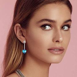 Heart Swarovski Crystal Drop Long Dangling Earrings for Women 925 Sterling Silver Post Hypoallergenic Jewelry