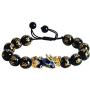 Handmade Carved Mantra Stone Pi Xiu Feng Shui Black Obsidian Wealth Lucky Bracelet for Women Men Adjustable 14K Gold Plated Braided Rope Amulet Bracelet Protection Jewelry