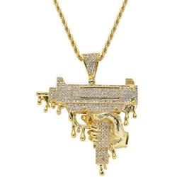 Moca Jewelry Iced Out Exquisite Hand Gun Big Size Pendant 18K Gold Plated Bling CZ Simulated Diamond Hip Hop Necklace for Men Women