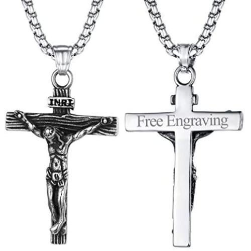 FaithHeart Cross Necklace Bible Verse Jewelry, Stainless Steel/Gold Plated Christian Charms Lords Prayer Pendant, Customize Available, Dog Tag Necklace for Men (Send Gift Box)