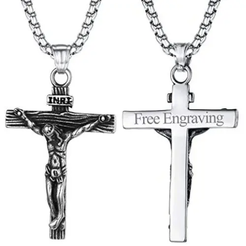FaithHeart Cross Necklace Bible Verse Jewelry, Stainless Steel/Gold Plated Christian Charms Lords Prayer Pendant, Customize Available, Dog Tag Necklace for Men (Send Gift Box)